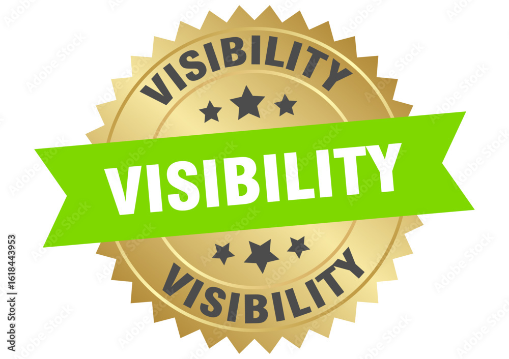 Obraz premium visibility. visibility round green and gold label isolated on transparent background