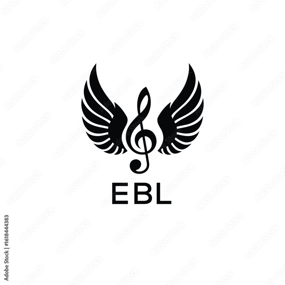 Fototapeta premium Creative Music Logo with Treble Clef and Wings –EBL Musical Brand Identity Design. EBL Letter Logo. 