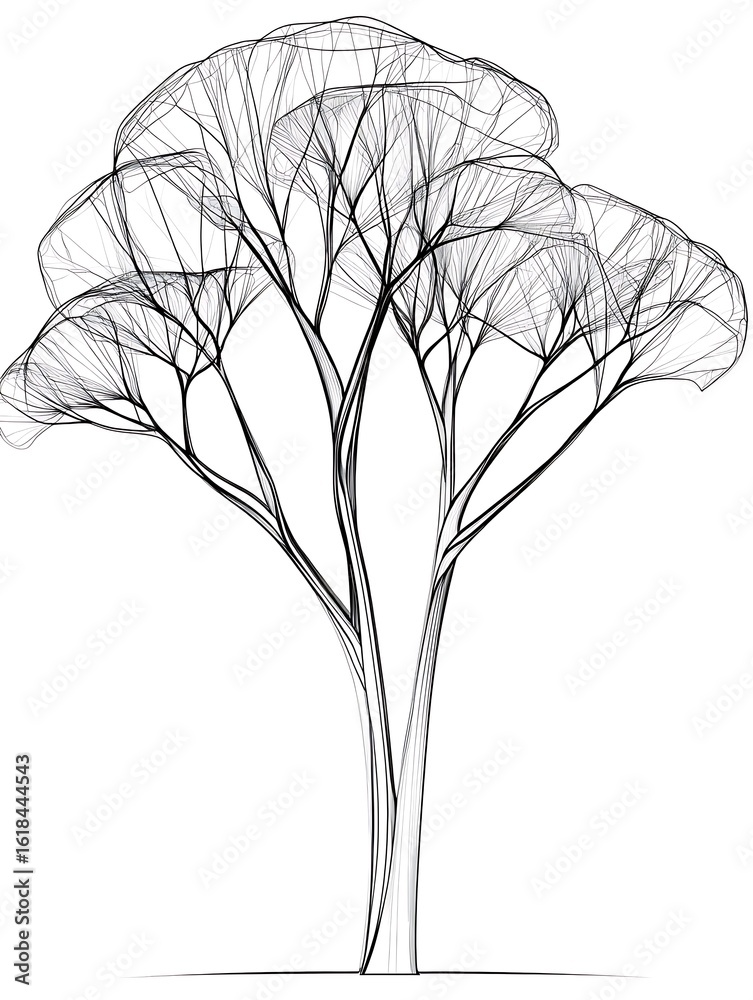 Obraz premium 線描の樹木、静寂の調べ