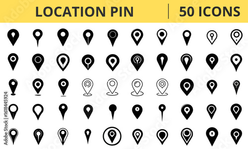 Location pins collection in various styles and sizes for mapping use  
