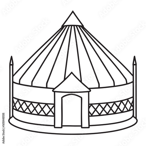 Traditional nomadic dwelling with intricate line art detailing perfect for cultural or travel themes