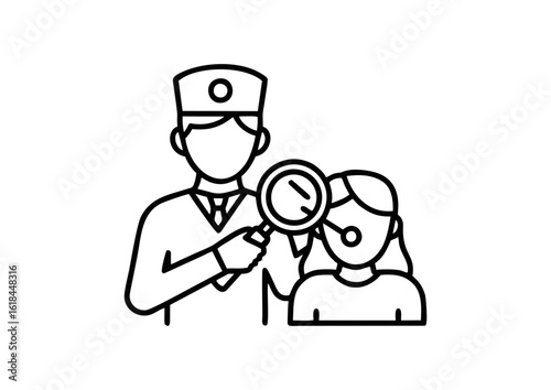 doctor examining a patient with a magnifying glass