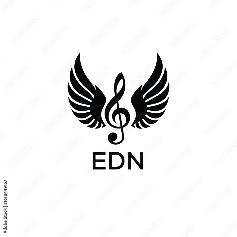 Fototapeta premium Creative Music Logo with Treble Clef and Wings –EDN Musical Brand Identity Design. EDN Letter Logo. 