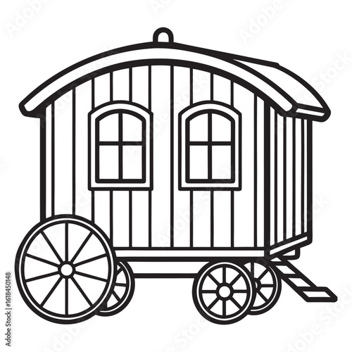 Charming classic shepherds hut line art illustration for rustic design projects