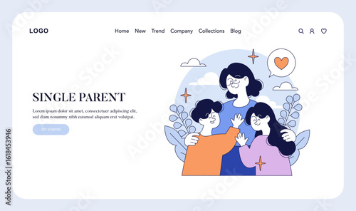 Single Parent with Happy Children Vector Illustration