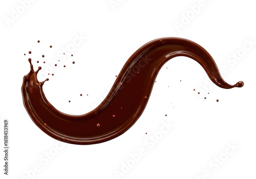 Dynamic s shaped chocolate splash with tiny droplets isolated on transparent background