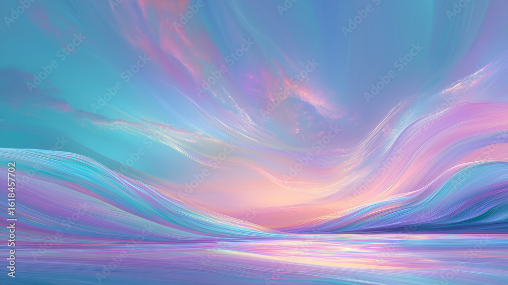 Obraz premium Pastel-colored abstract ocean, fluid lines, digital lightscape