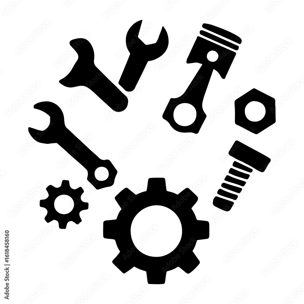 Obraz premium Technical Support Icon, Vector black icon for tool, mechanical silhouette icon
