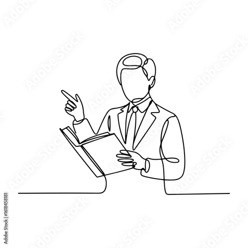 Clean Professional Line Art of a Businessman Reading and Pointing – Perfect for Corporate Content, Presentation Design, and Educational Materials, Vector modern illustration, Graphic Design