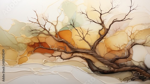 Abstract tree with earthy tones on a white background, organic