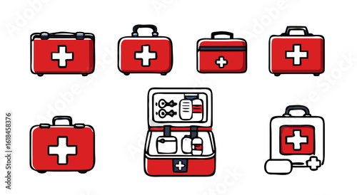 Comprehensive collection of first aid kit icons for emergency medical preparedness and health safety solutions