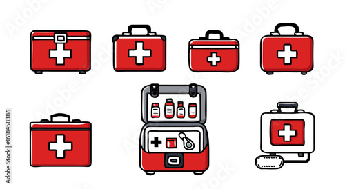 Comprehensive collection of first aid kit icons for emergency medical preparedness and health safety solutions