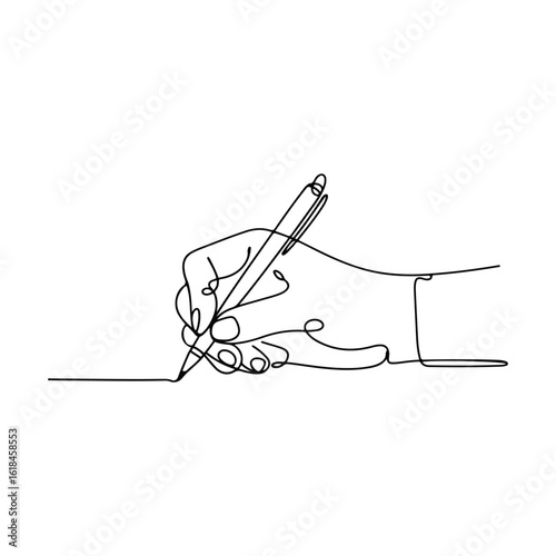 Continuous Line Drawing of Hand Writing with Pen – Minimalist Single Line Art for Stationery, Vector modern illustration, Graphic Design