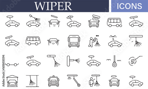 Car wipers, windshield cleaning, and vehicle maintenance icons