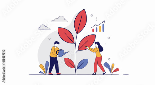 Business growth collaboration cultivating success with strategic teamwork and data analysis driving forward