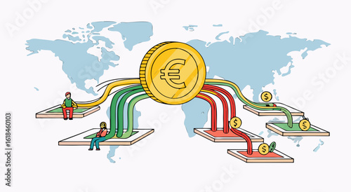 Global Digital Currency Flow and Financial Transactions Across Continents