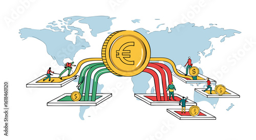 Global Digital Currency Flow and Financial Transactions Across Continents