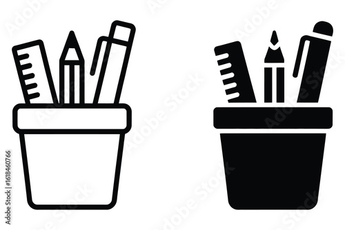 Pencil ruler pen in holder stationery