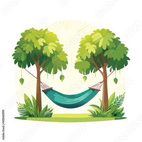 Sunny Day Relaxation with Hammock and Trees