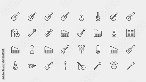 Vector art of collection of musical instruments icons isolated on white background to represent music