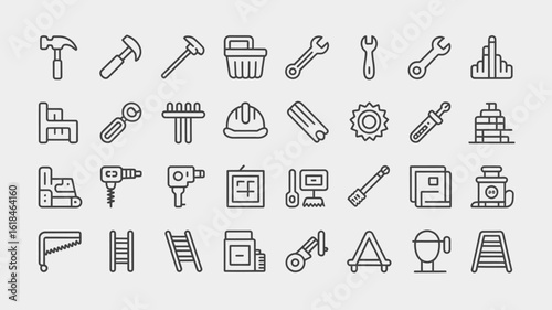 Vector art of set of construction tools icons isolated on white background for your design projects