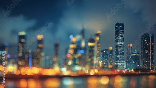 Wallpaper Mural Cityscape Lights: A mesmerizing nightscape of a modern city skyline, where the towering buildings and radiant lights blend into a dreamlike blur of urban wonder. Torontodigital.ca
