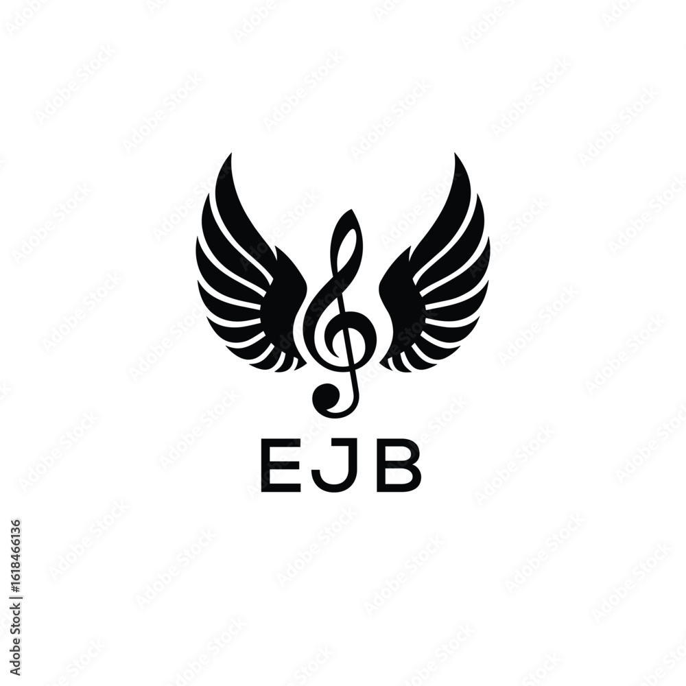 Obraz premium Creative Music Logo with Treble Clef and Wings –EJB Musical Brand Identity Design. EJB Letter Logo.