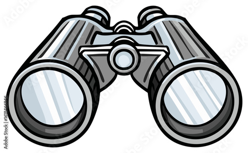 Vector Illustration of Silver Binoculars for Observation Discovery and Adventure