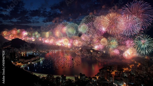Spectacular Fireworks Display over Guanabara Bay, Rio de Janeiro