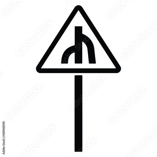 Black and white traffic sign indicating a sharp right turn ahead on white background