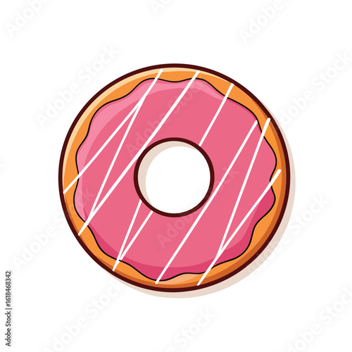 Pink frosted donut with white icing stripes frosting