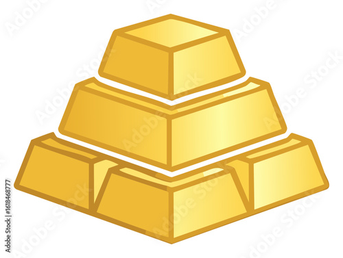 Stack of golden bars forming a pyramid shape for wealth and investment