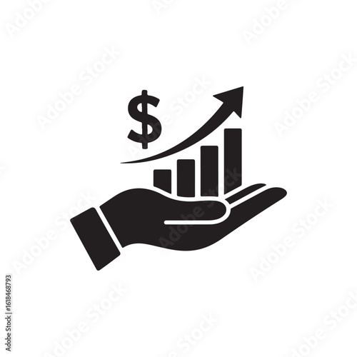 Business Growth Icon with Dollar Sign and Hand