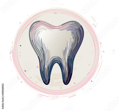 Stylized Molar Tooth Illustration in Circular Frame for Dental Health Concepts