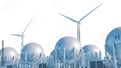 Fotografija Industrial hydrogen gas storage facility, isolated on transparent background