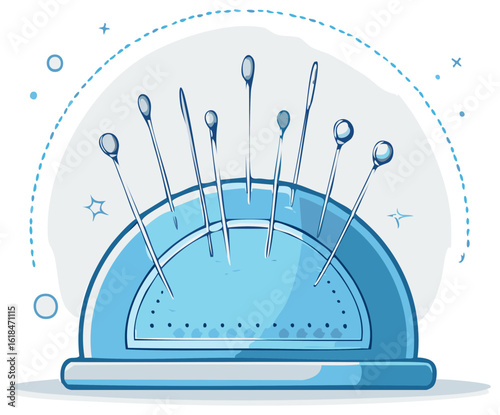 Cute Cartoon Pin Cushion with Steel Sewing Needles Sticking Out, Blue Color