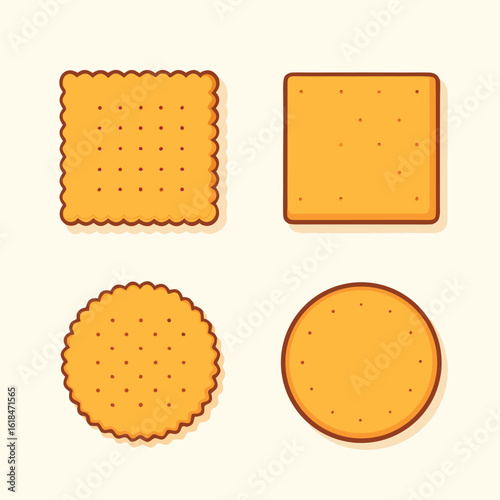 Square and round crackers with dotted texture biscuit orange