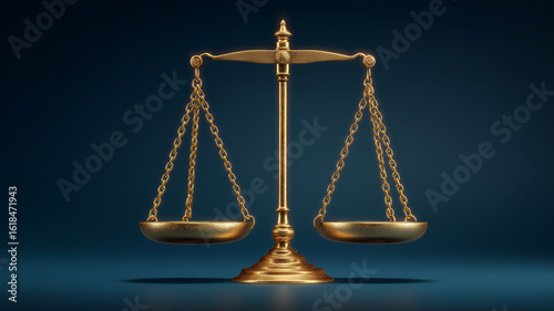 Golden scales of justice on blue background symbolize fairness and balance. elegant design and shiny finish evoke sense of authority and impartiality
