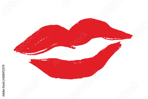 lip print hand drawn brush doodle lips symbol. label, print clipart paint red lips element. 