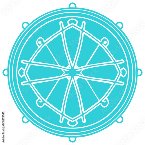 Teal Mandala with White Outline: Geometric Design, Symbol for Buddhism, Dharma Wheel