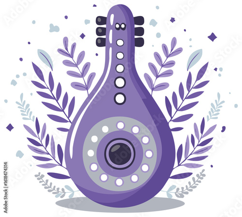 Stylized Purple Bandura with Decorative Floral Elements
