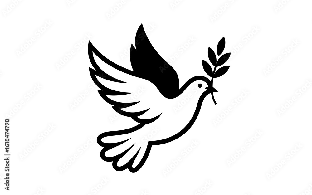 Obraz premium Dove with Olive Branch Symbolizing Peace and Hope Elegant Black and White Design for Posters and Graphic Design