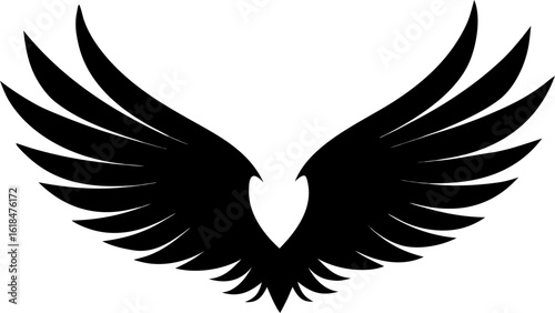 Black Angel wings silhouette with white background