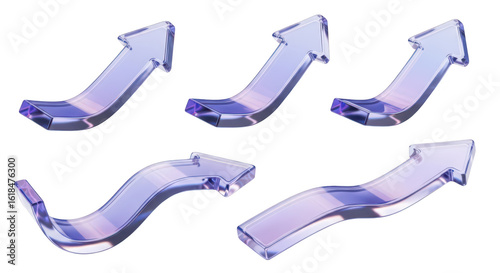 Glass arrows on white pointing up symbolizing growth and progress with a blurred out background for emphasis Used for business and financial themes