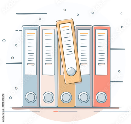 Cartoon illustration of organized files in colorful file folders