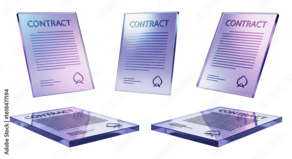 Obraz premium Glowing contract documents floating on white with blurred light signifying legal agreements deals business transactions and digital transformation