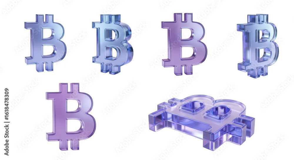 Obraz premium Several translucent Bitcoin symbols displayed in various positions against a clean white background suggesting digital currency concepts