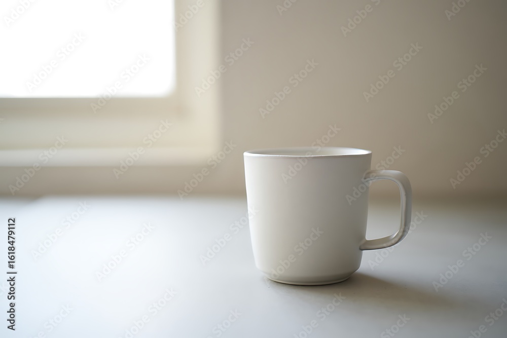 Obraz premium White Mug on Countertop Minimalist Coffee or Tea Drink Still Life
