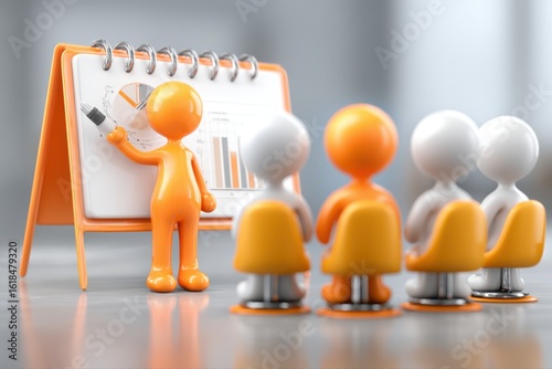 A group of diverse people are gathered around a calendar, discussing upcoming events and schedules. A business coach is leading a training session in a modern office setting.