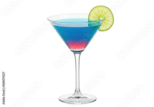 Wallpaper Mural A vibrant layered blue and pink cocktail with a lime wedge garnish isolated on transparent background Torontodigital.ca